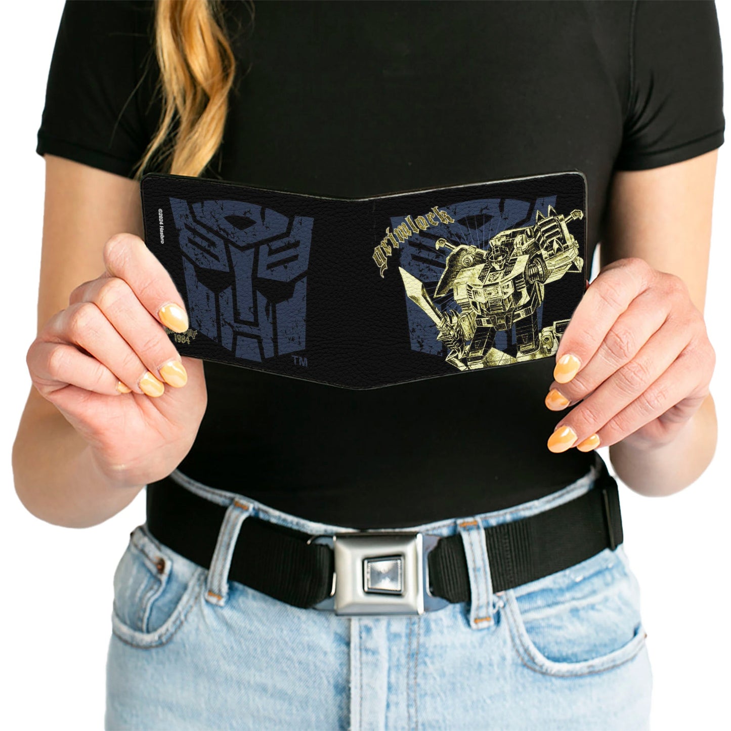 Bi-Fold Wallet - Transformers GRIMLOCK Sword Pose and Autobot Shield Black/Blue/Beige - MEGA POP COMICS