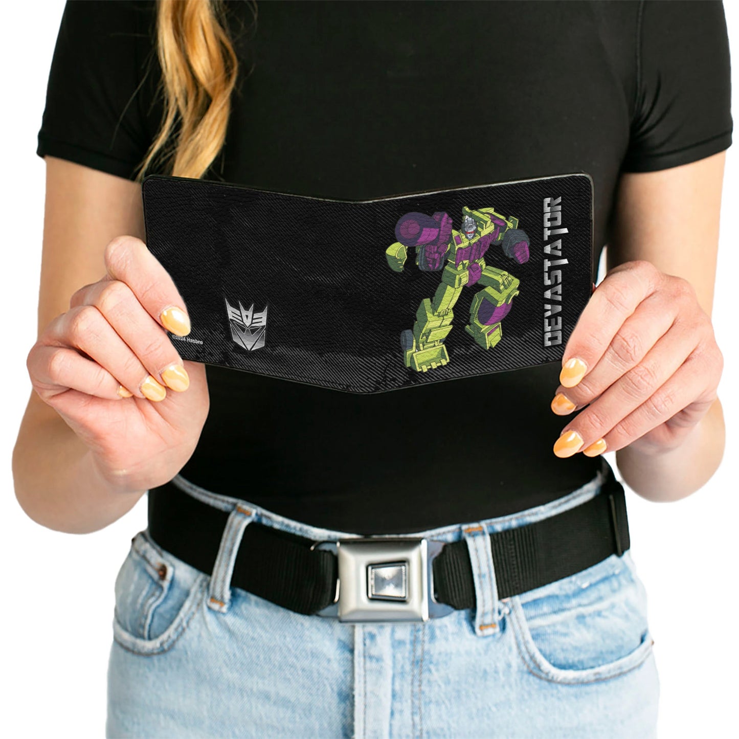 Bi-Fold Wallet - Transformers DEVASTATOR Action Pose and Decepticon Shield Black/Silver Fade - MEGA POP COMICS