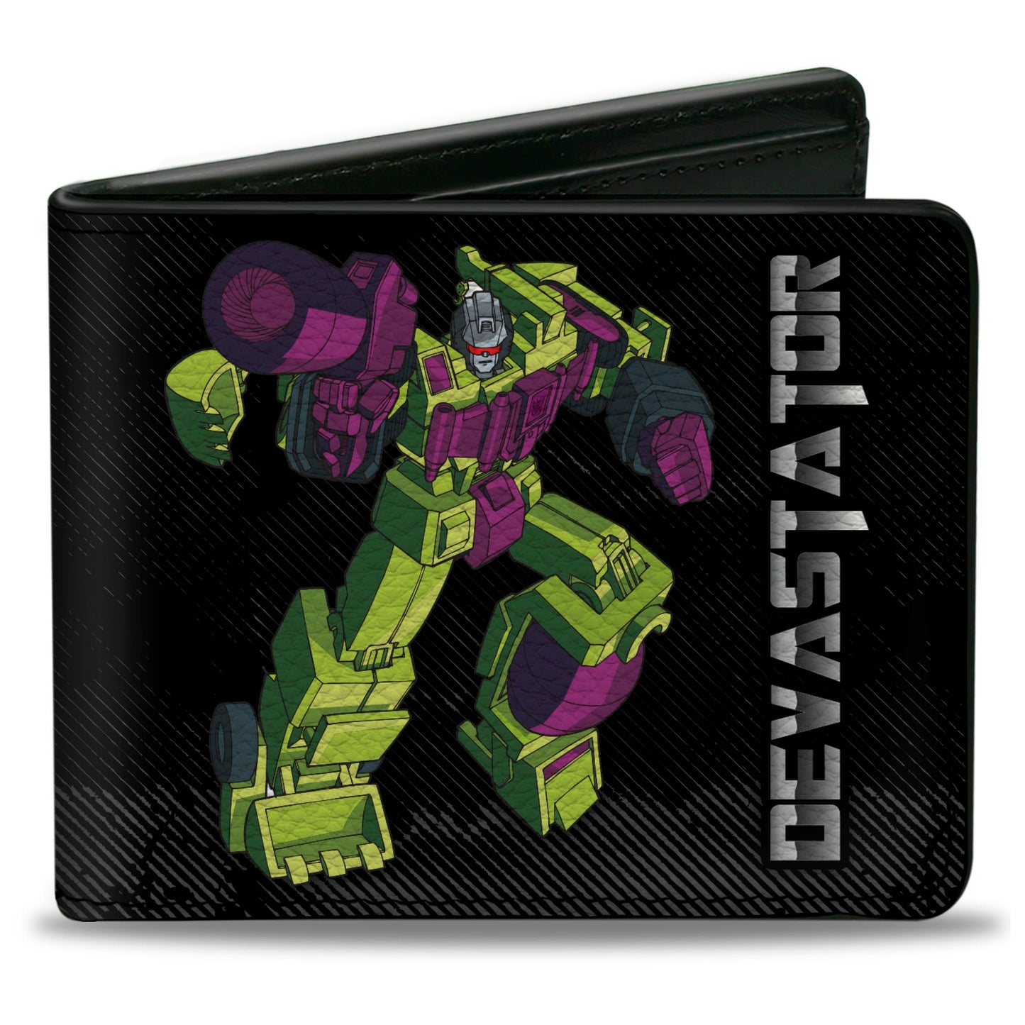 Bi-Fold Wallet - Transformers DEVASTATOR Action Pose and Decepticon Shield Black/Silver Fade - MEGA POP COMICS