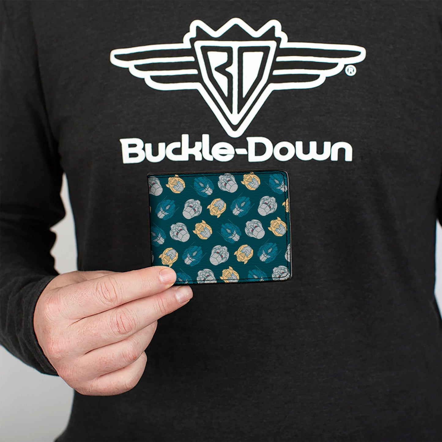 Bi-Fold Wallet - Transformers BumbleBee Optimus Prime and Megatron Heads Collage Blue - MEGA POP COMICS
