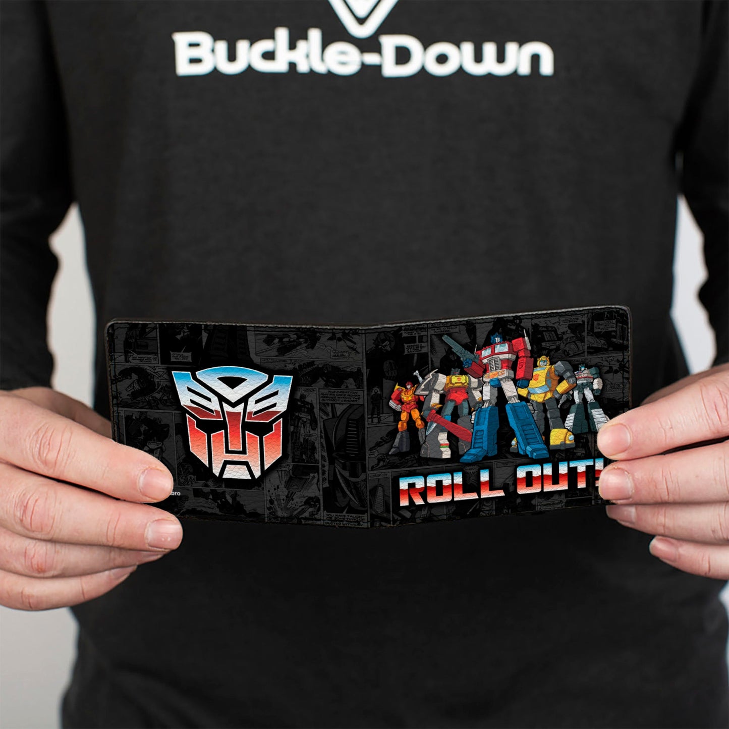 Bi-Fold Wallet - Transformers Autobots ROLL OUT Pose and Shield Comic Panels Grays - MEGA POP COMICS
