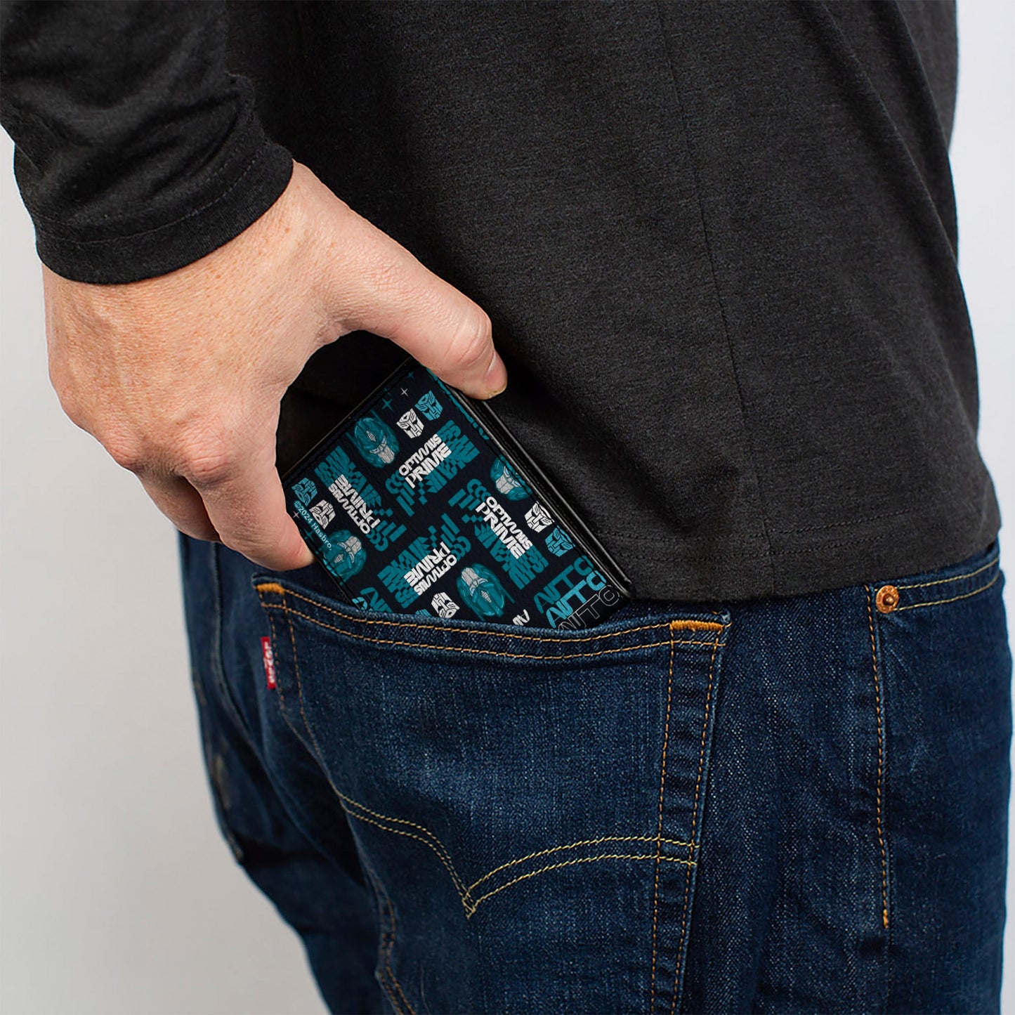 Bi-Fold Wallet - Transformers OPTIMUS PRIME Text and Icons Collage Black/Blues - MEGA POP COMICS