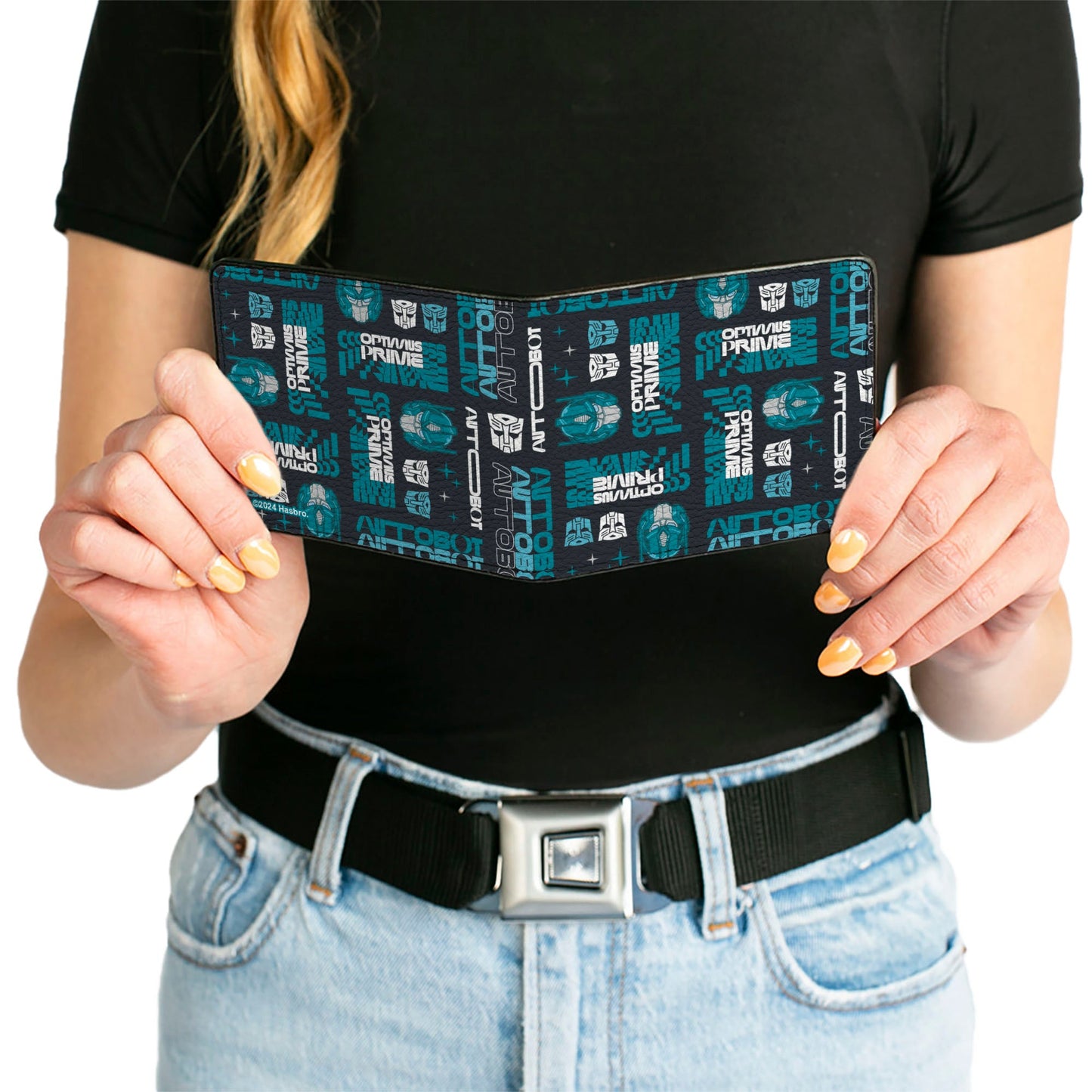 Bi-Fold Wallet - Transformers OPTIMUS PRIME Text and Icons Collage Black/Blues - MEGA POP COMICS