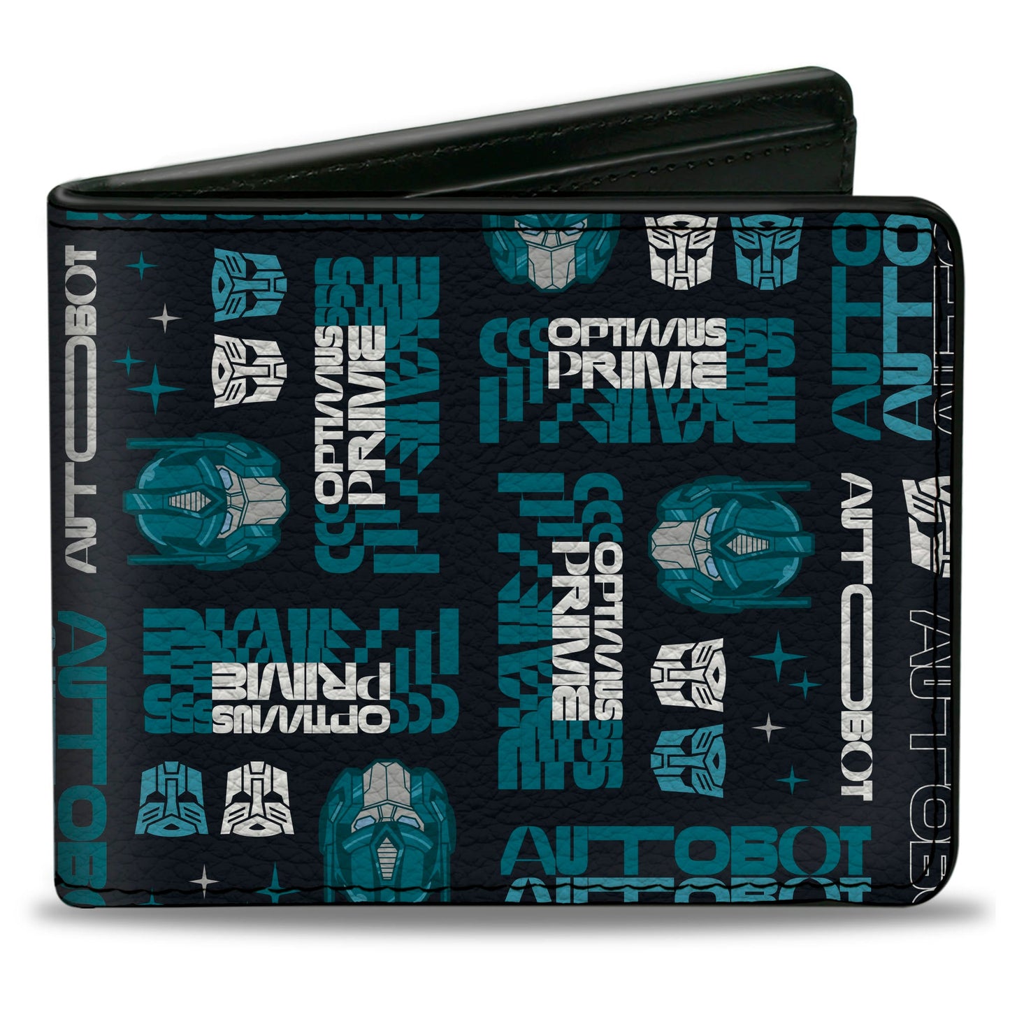 Bi-Fold Wallet - Transformers OPTIMUS PRIME Text and Icons Collage Black/Blues - MEGA POP COMICS