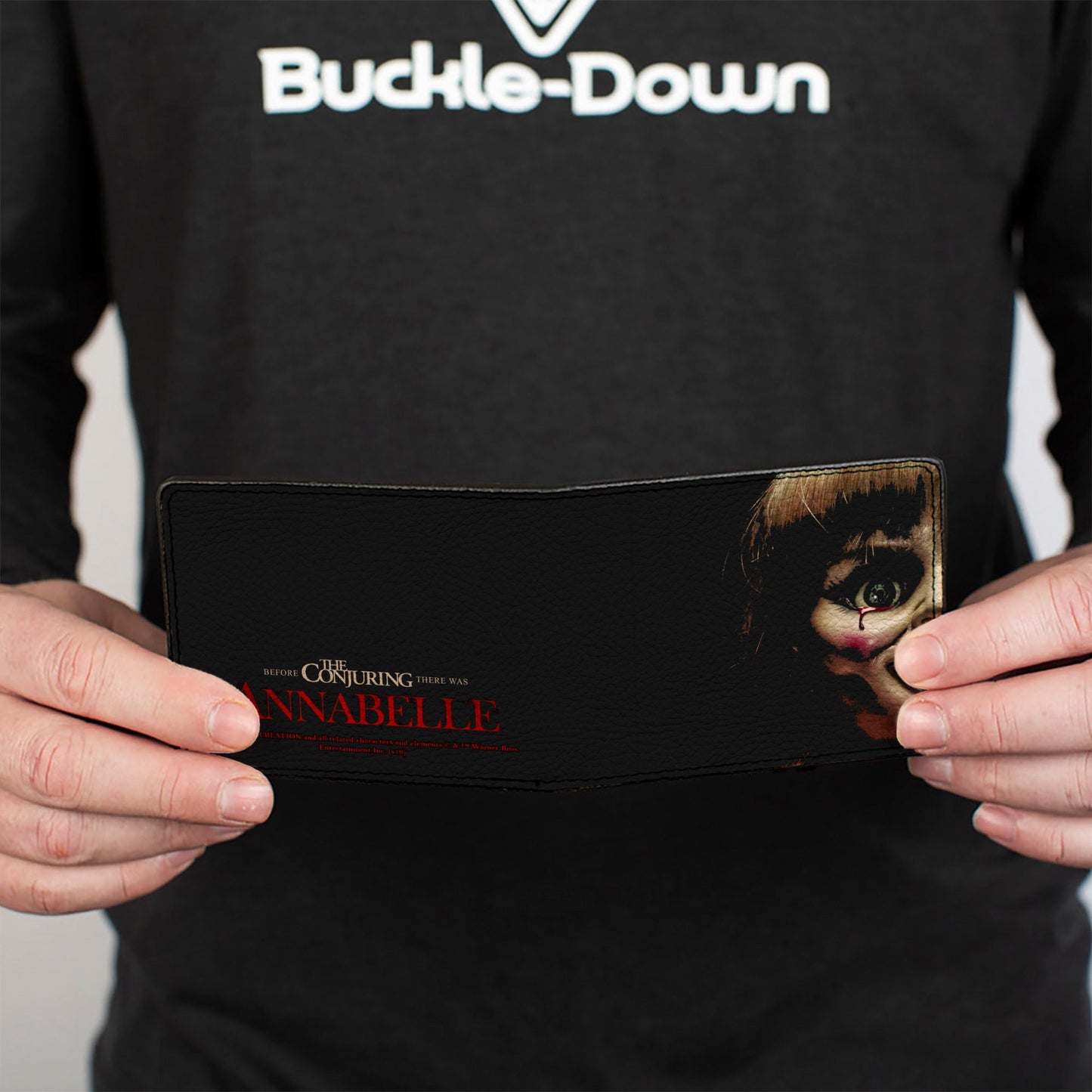 Bi-Fold Wallet - Annabelle Half Face + ANNABELLE Logo Black Tan Red - MEGA POP COMICS