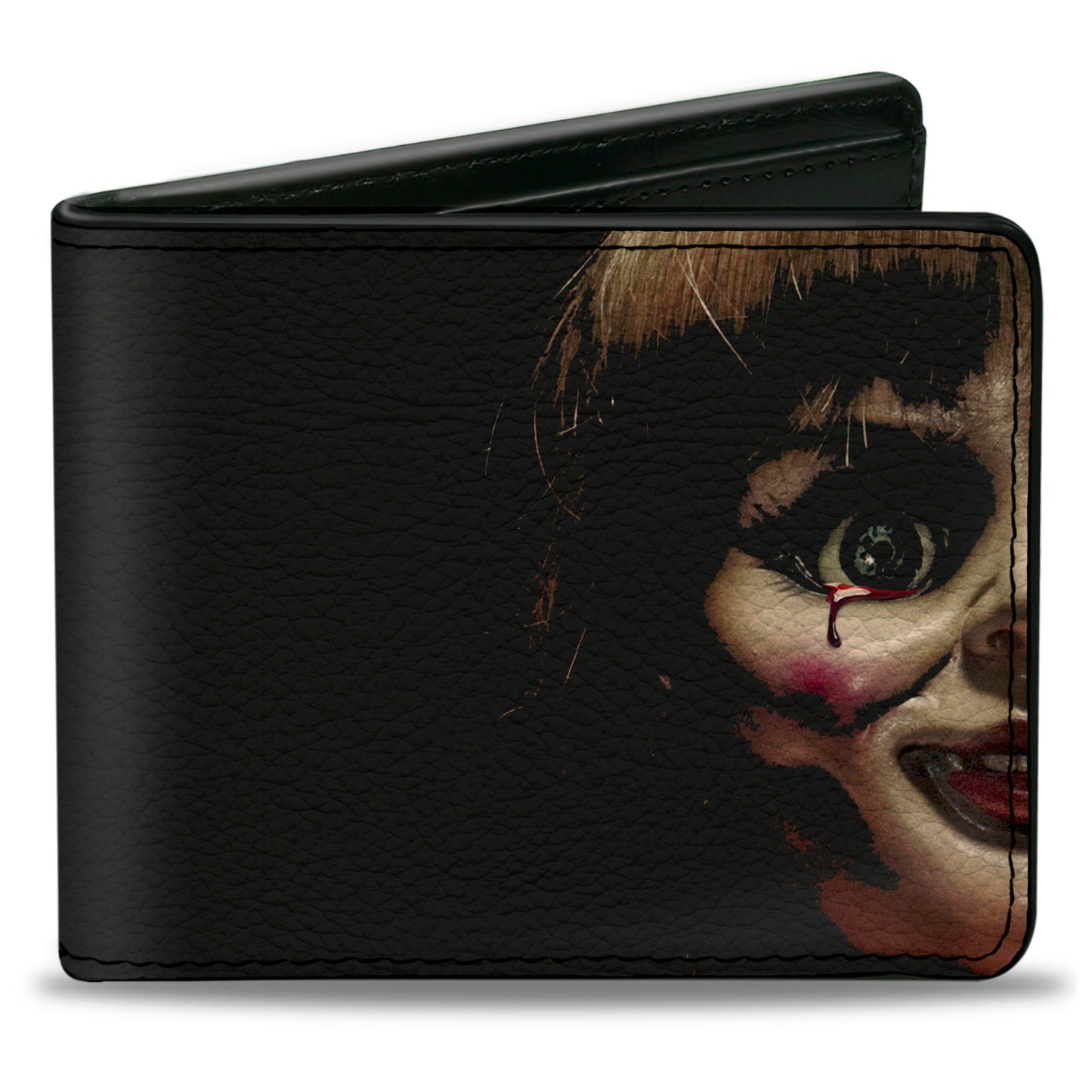 Bi-Fold Wallet - Annabelle Half Face + ANNABELLE Logo Black Tan Red - MEGA POP COMICS