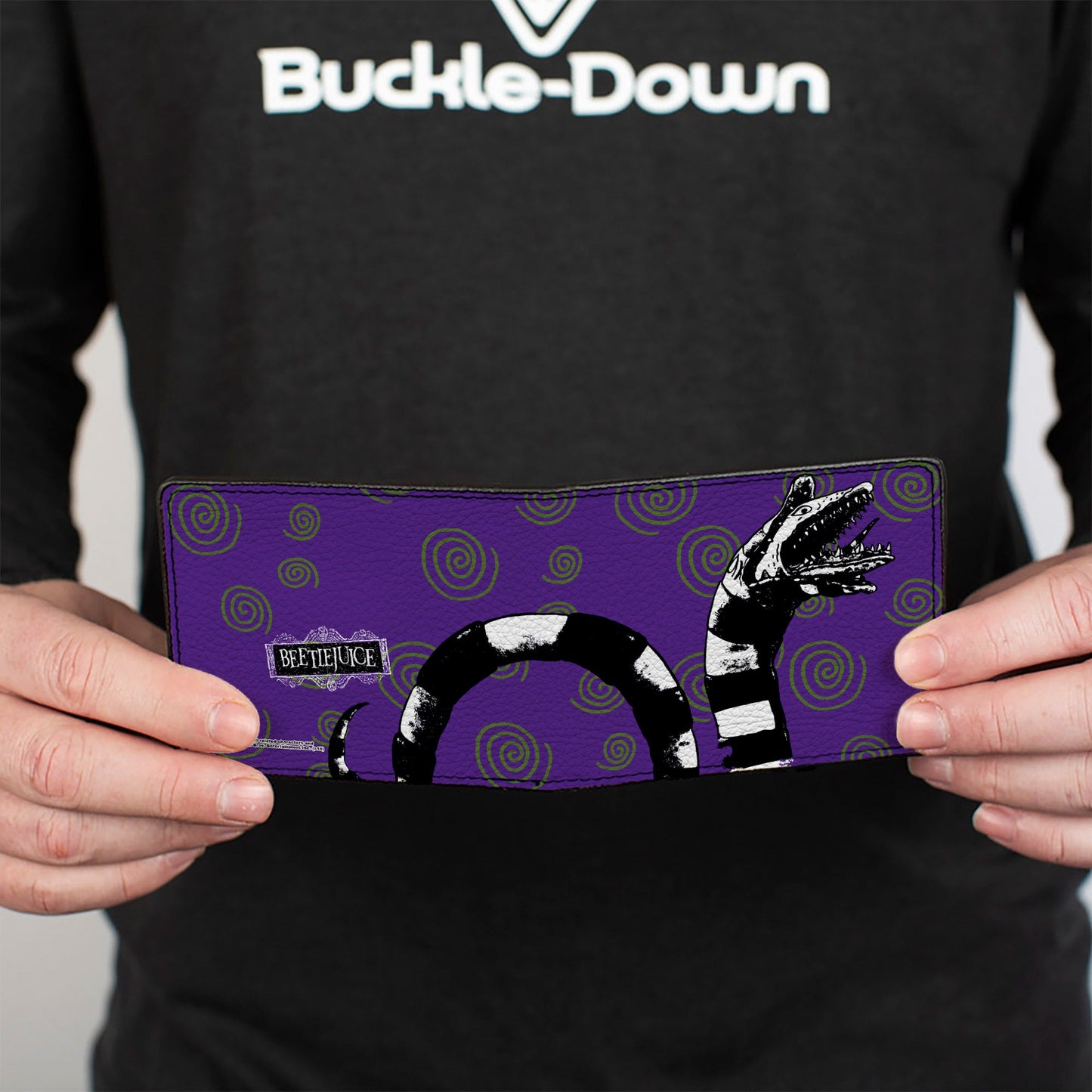 Bi-Fold Wallet - Beetlejuice Sandworm Swirls + Logo Purple Green Black White - MEGA POP COMICS