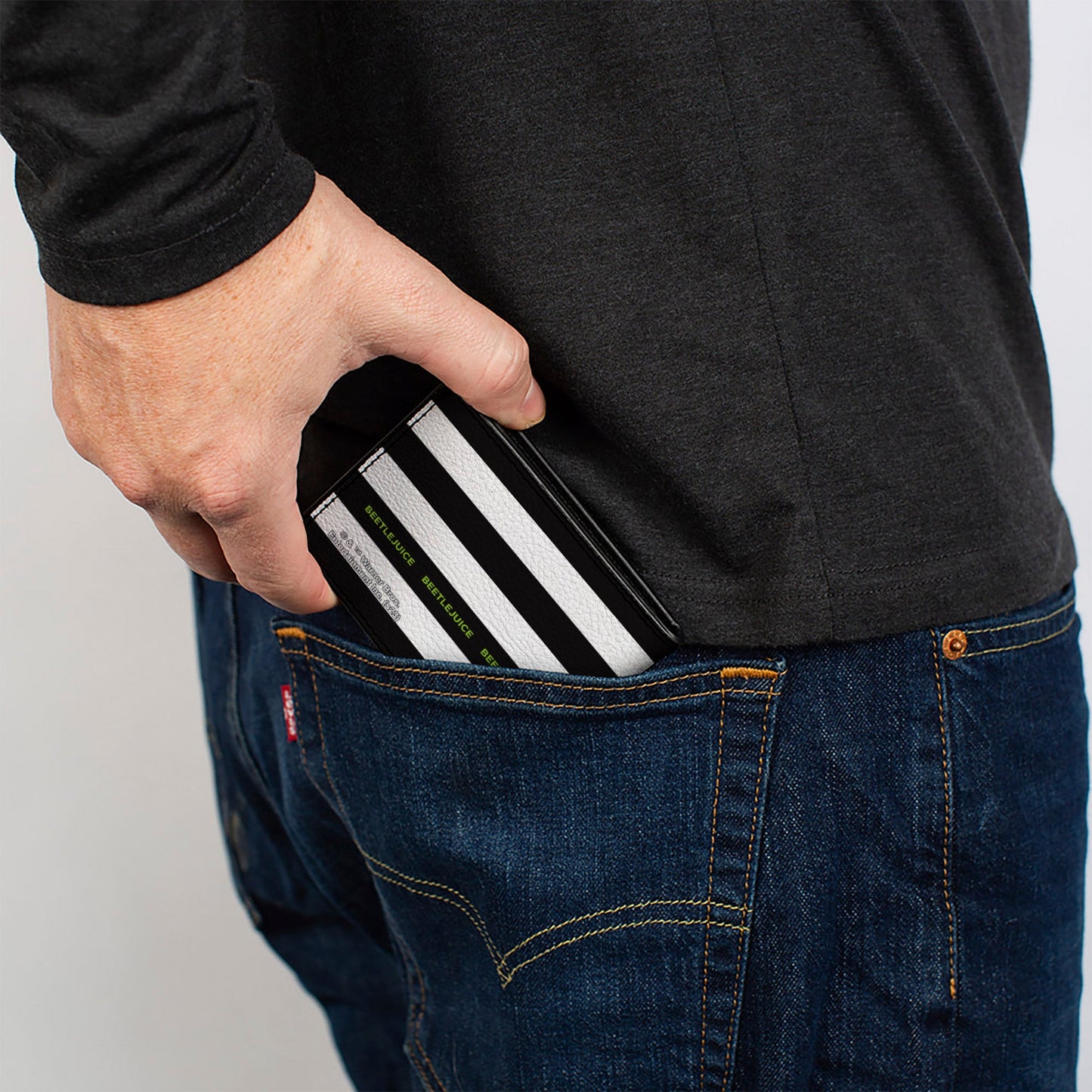 Bi-Fold Wallet - Beetlejuice SAY IT TEN TIMES Sandworm Pose Stripe Black/White/Green - MEGA POP COMICS