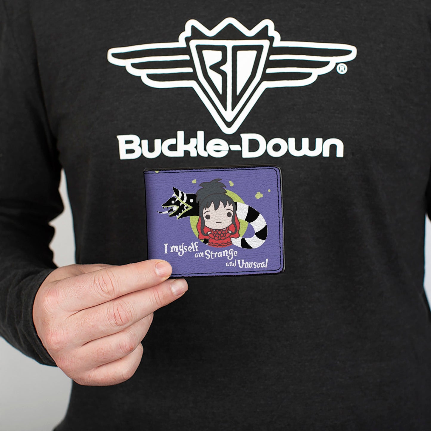 Bi-Fold Wallet - Beetlejuice Chibi Lydia and Sandworm STRANGE AND UNUSUAL Pose Blue - MEGA POP COMICS