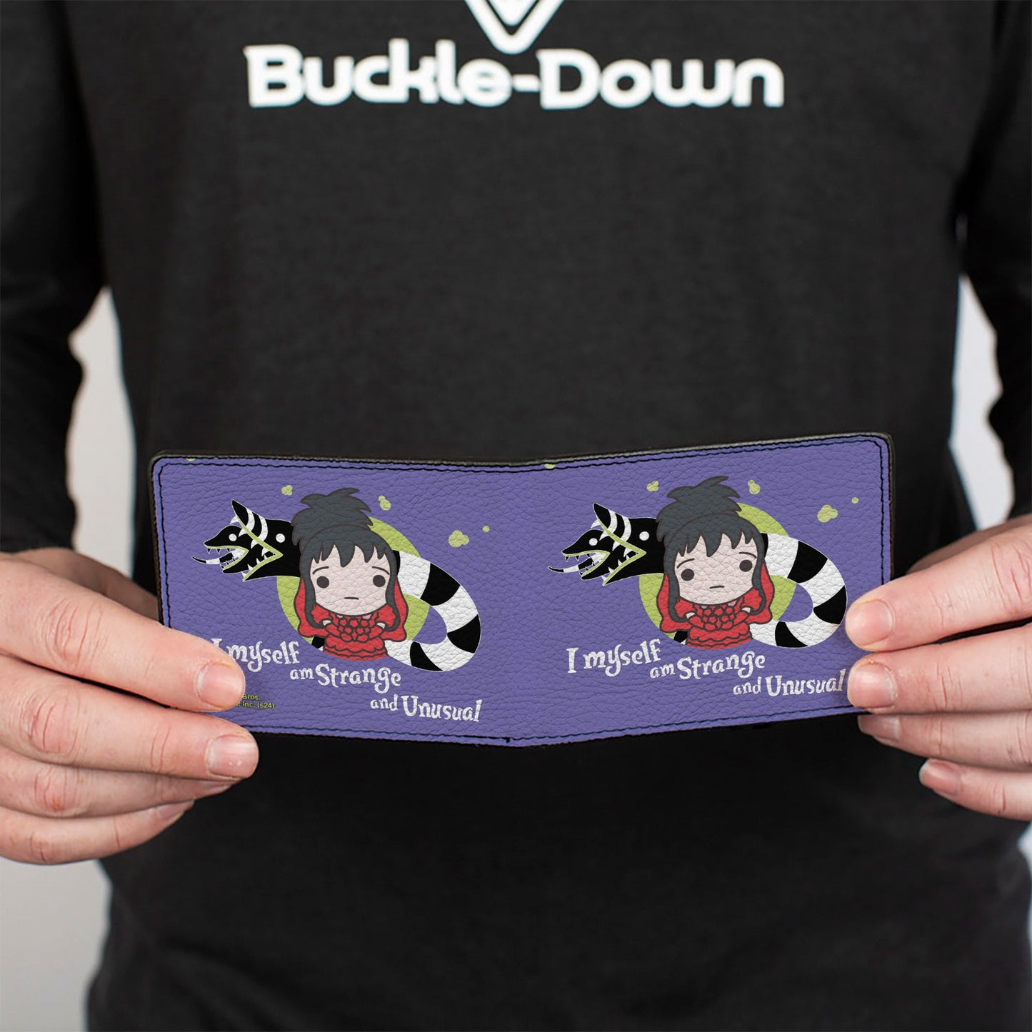 Bi-Fold Wallet - Beetlejuice Chibi Lydia and Sandworm STRANGE AND UNUSUAL Pose Blue - MEGA POP COMICS