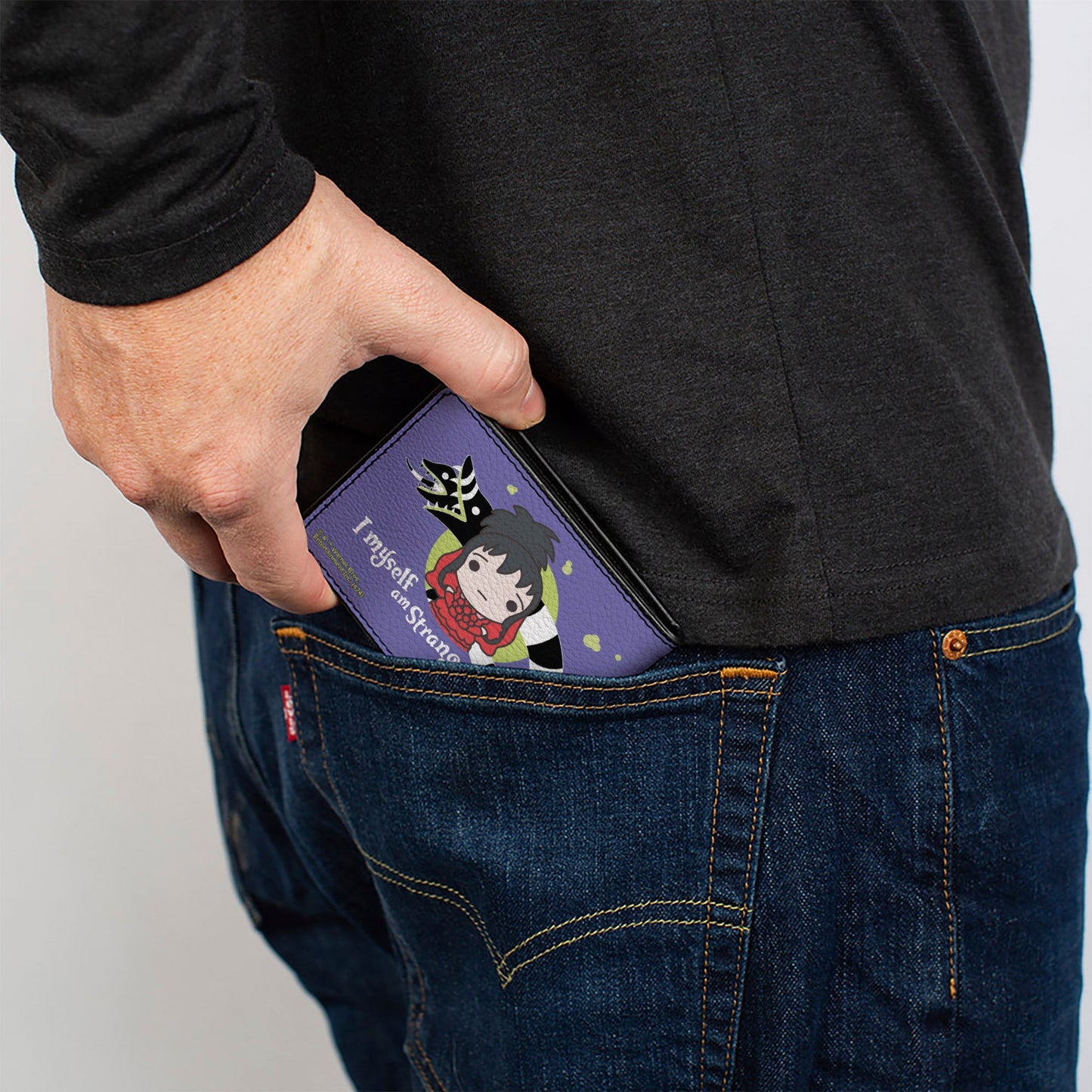 Bi-Fold Wallet - Beetlejuice Chibi Lydia and Sandworm STRANGE AND UNUSUAL Pose Blue - MEGA POP COMICS