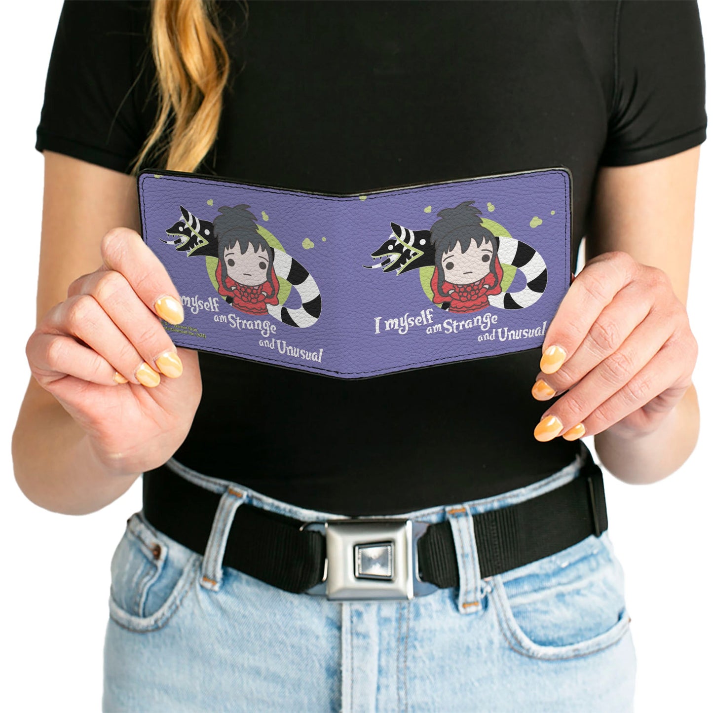 Bi-Fold Wallet - Beetlejuice Chibi Lydia and Sandworm STRANGE AND UNUSUAL Pose Blue - MEGA POP COMICS
