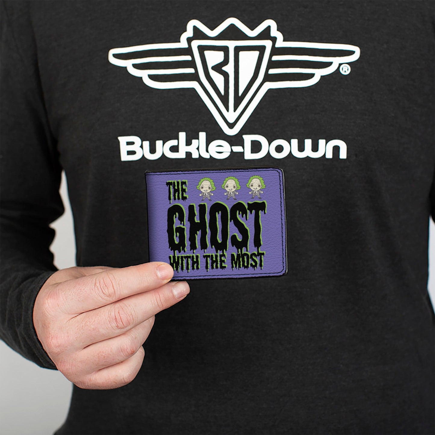Bi-Fold Wallet - Beetlejuice Chibi THE GHOST WITH THE MOST Pose Purple/Green/Black - MEGA POP COMICS