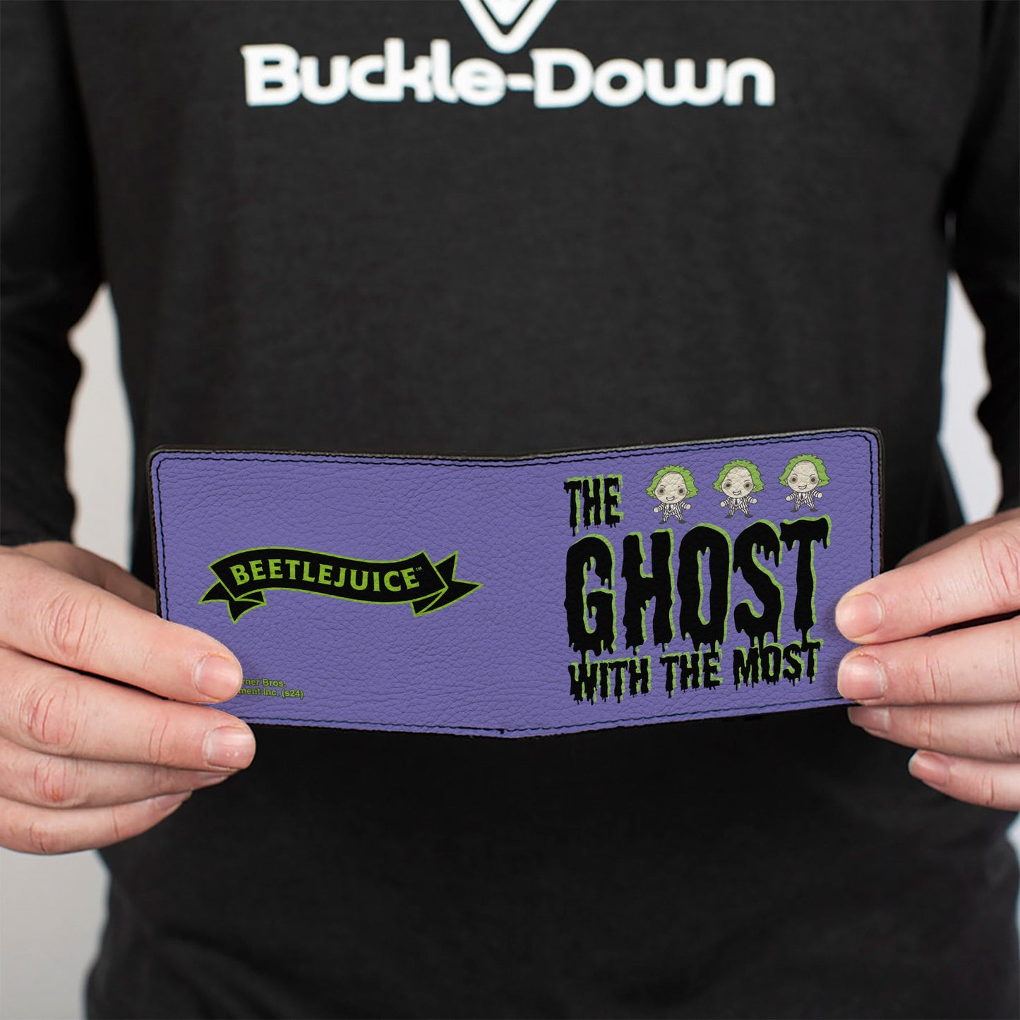 Bi-Fold Wallet - Beetlejuice Chibi THE GHOST WITH THE MOST Pose Purple/Green/Black - MEGA POP COMICS