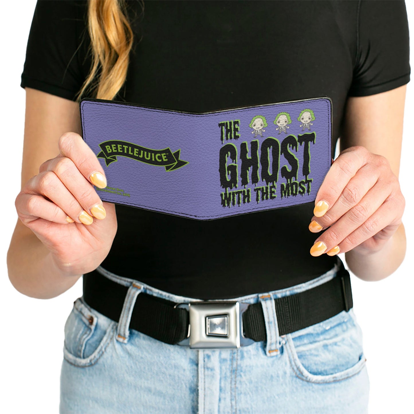 Bi-Fold Wallet - Beetlejuice Chibi THE GHOST WITH THE MOST Pose Purple/Green/Black - MEGA POP COMICS
