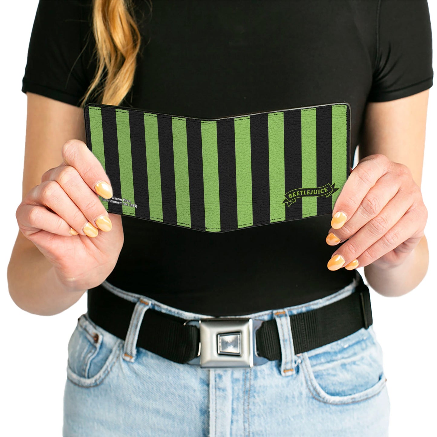 Bi-Fold Wallet - BEETLEJUICE Chibi Characters and Spider Webs Collage Greens - MEGA POP COMICS