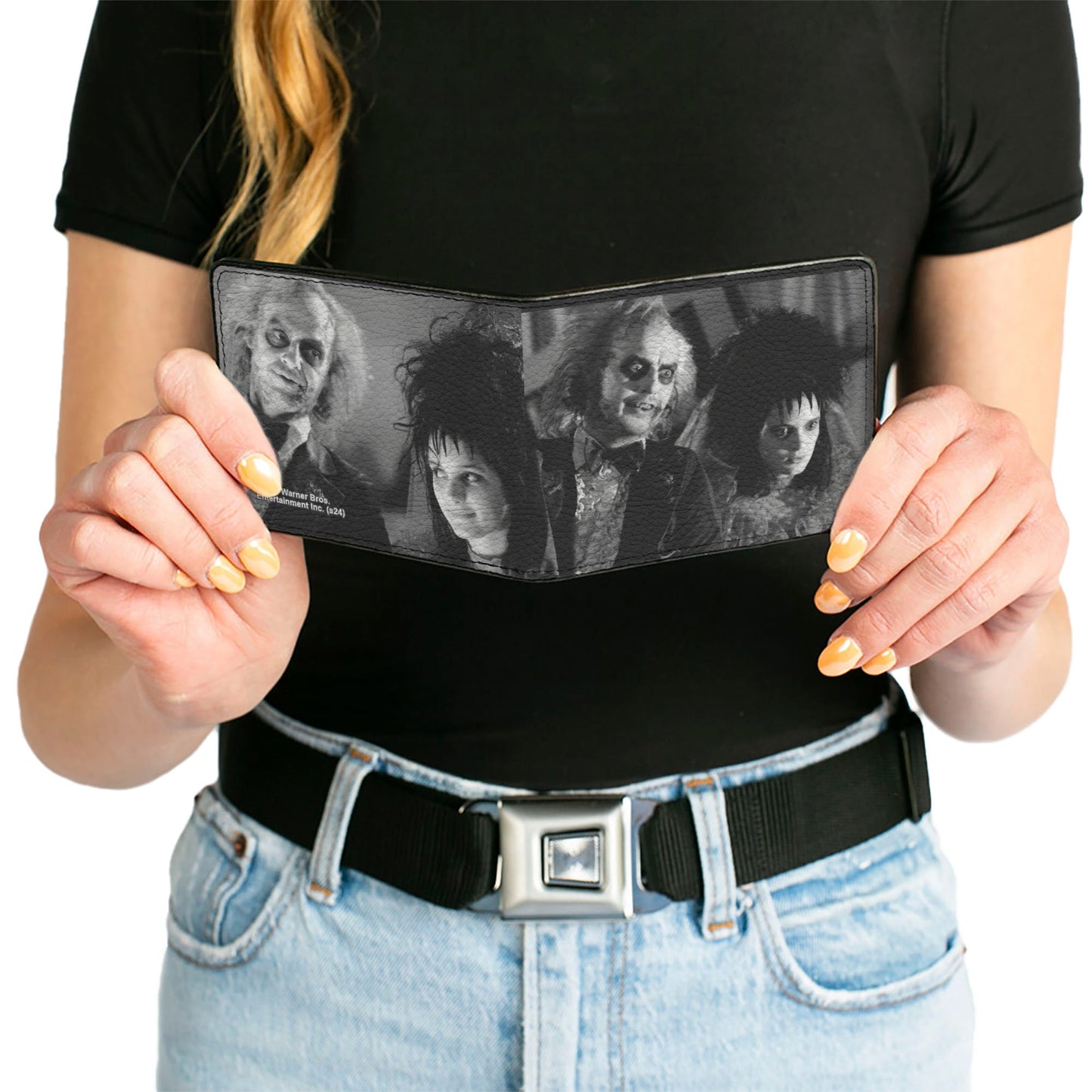Bi-Fold Wallet - Beetlejuice and Lydia Wedding Scene Blocks Black/White - MEGA POP COMICS