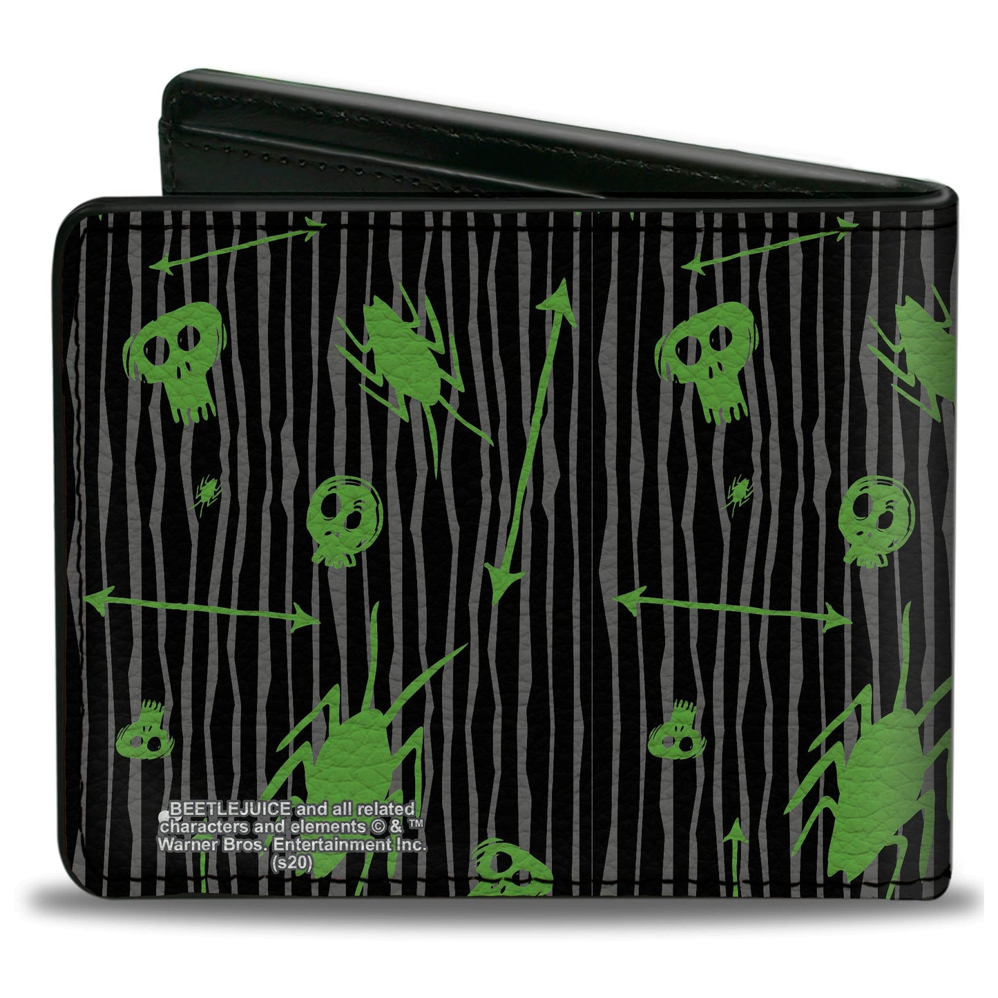 Bi-Fold Wallet - BEETLEJUICE Roach Skull Doodles Collage Black Gray Green Purple - MEGA POP COMICS