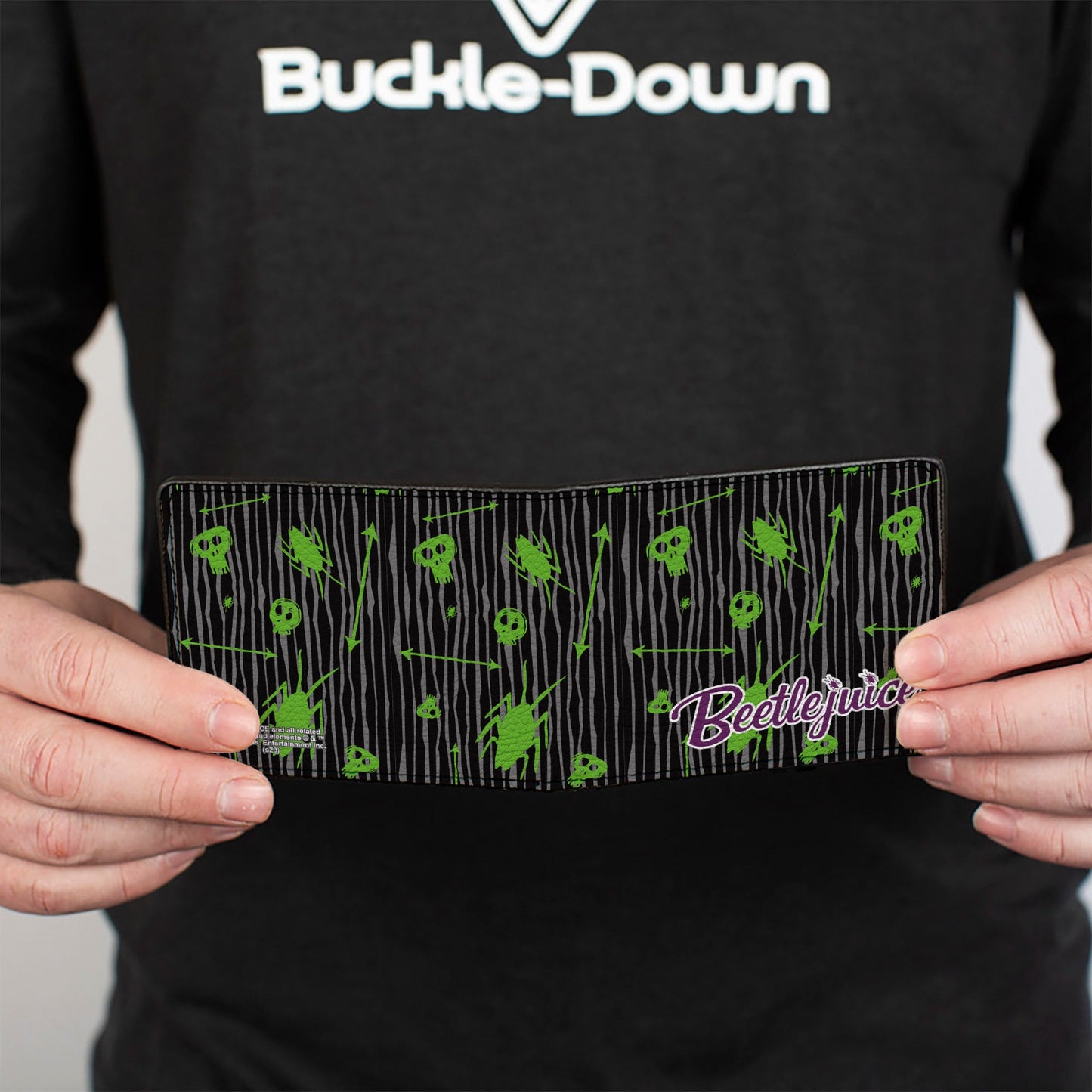 Bi-Fold Wallet - BEETLEJUICE Roach Skull Doodles Collage Black Gray Green Purple - MEGA POP COMICS