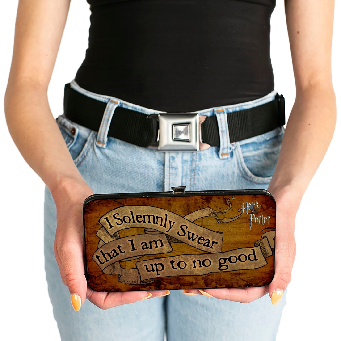 Hinged Wallet - Harry Potter I SOLEMNLY SWEAR THAT I AM UP TO NO GOOD Banner Tan Black - MEGA POP COMICS