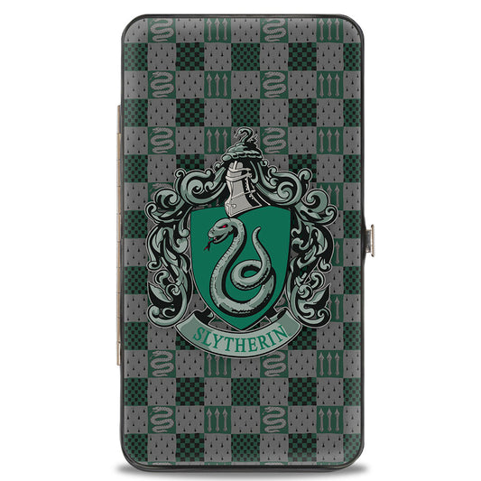 Hinged Wallet - Harry Potter SLYTHERIN Crest Heraldry Checkers Gray Greens - MEGA POP COMICS