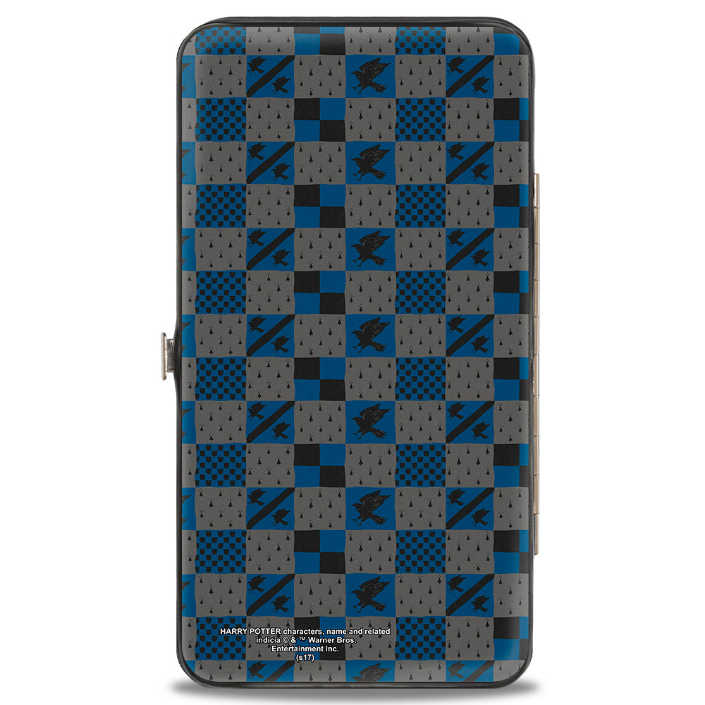 Hinged Wallet - Harry Potter RAVENCLAW Crest Heraldry Checkers Gray Blues - MEGA POP COMICS
