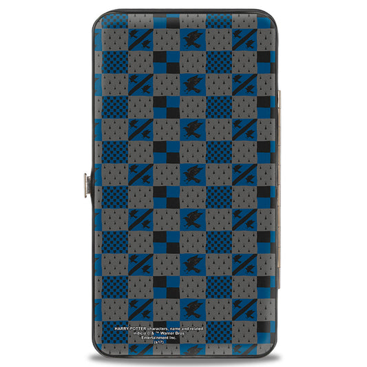 Hinged Wallet - Harry Potter RAVENCLAW Crest Heraldry Checkers Gray Blues - MEGA POP COMICS