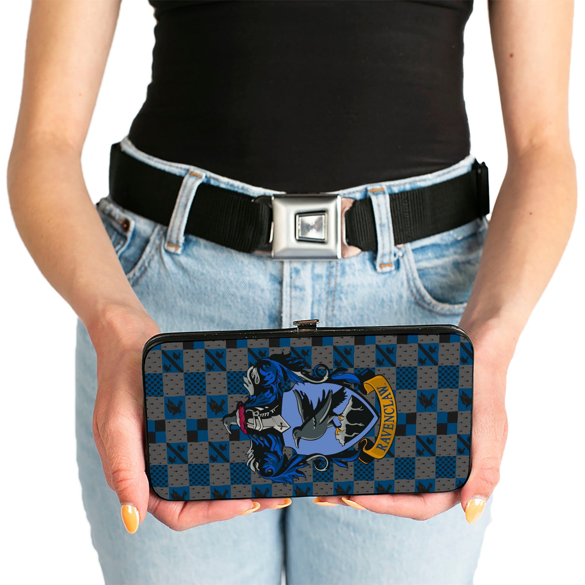 Hinged Wallet - Harry Potter RAVENCLAW Crest Heraldry Checkers Gray Blues - MEGA POP COMICS