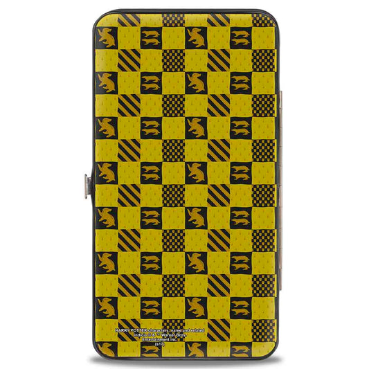Hinged Wallet - Harry Potter HUFFLEPUFF Crest Heraldry Checkers Golds Black - MEGA POP COMICS