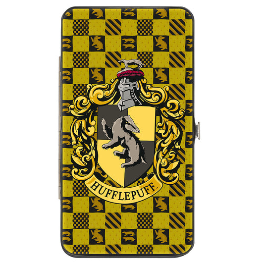 Hinged Wallet - Harry Potter HUFFLEPUFF Crest Heraldry Checkers Golds Black - MEGA POP COMICS