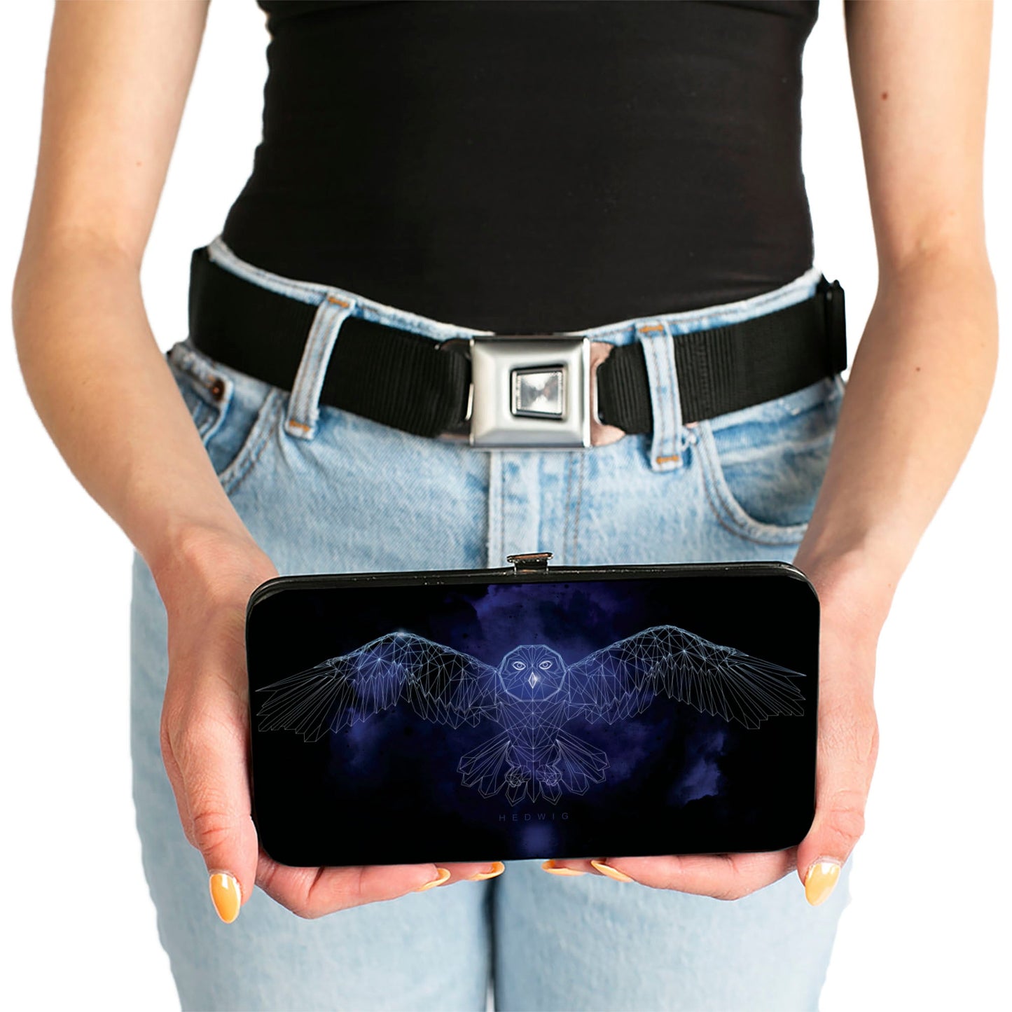 Hinged Wallet - Harry Potter HEDWIG Wings Pose + HARRY POTTER Black Purples White - MEGA POP COMICS