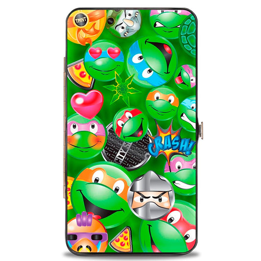 Hinged Wallet - Classic TMNT Turtle & Villain Expressions Pizza Turtle Shell Buttons Stacked Greens - MEGA POP COMICS