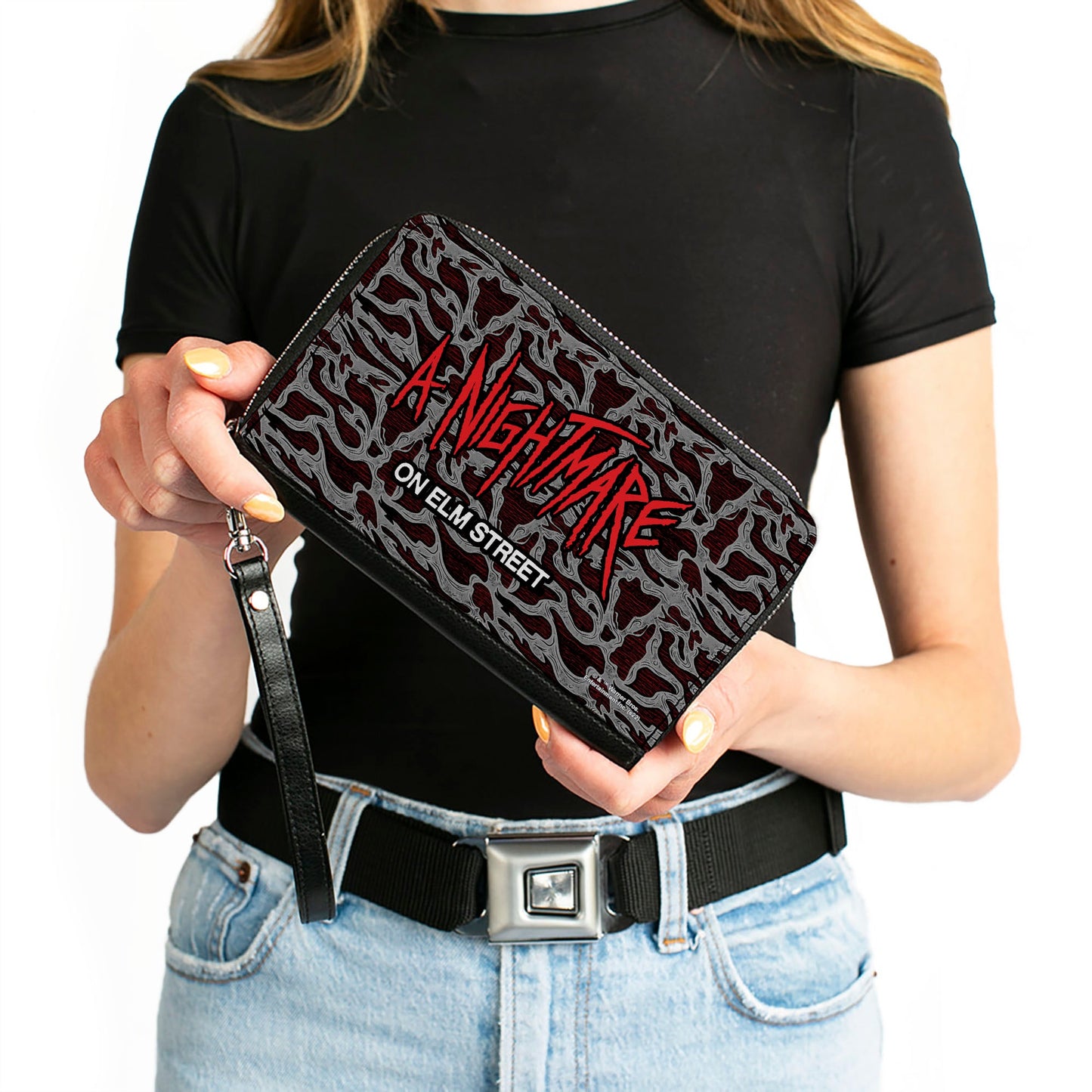 PU Zip Around Wallet Rectangle - A NIGHTMARE ON ELM STREET Scribble Freddy Melt Grays/Reds - MEGA POP COMICS