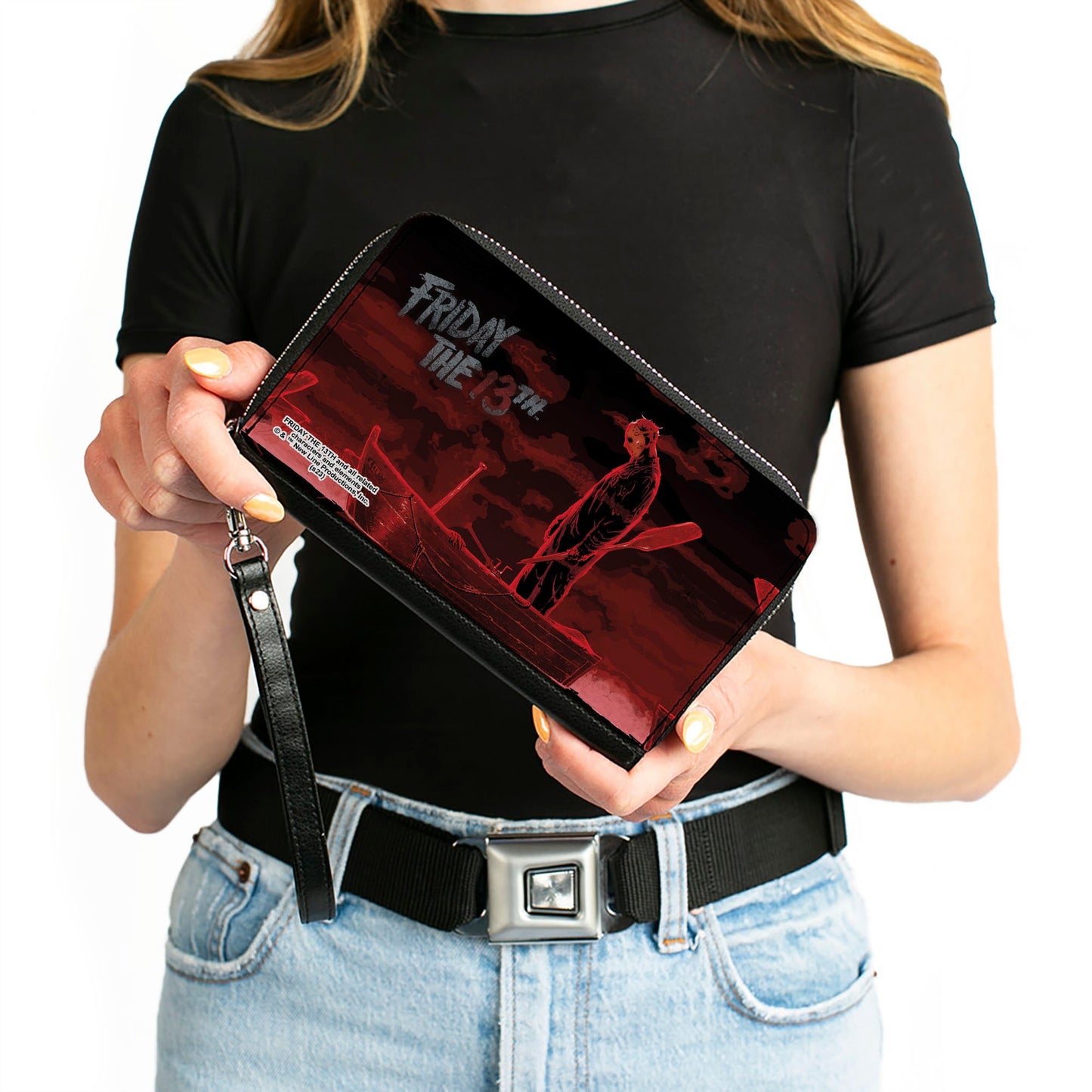 PU Zip Around Wallet Rectangle - FRIDAY THE 13TH Jason Boat Scene Black/Reds/White - MEGA POP COMICS