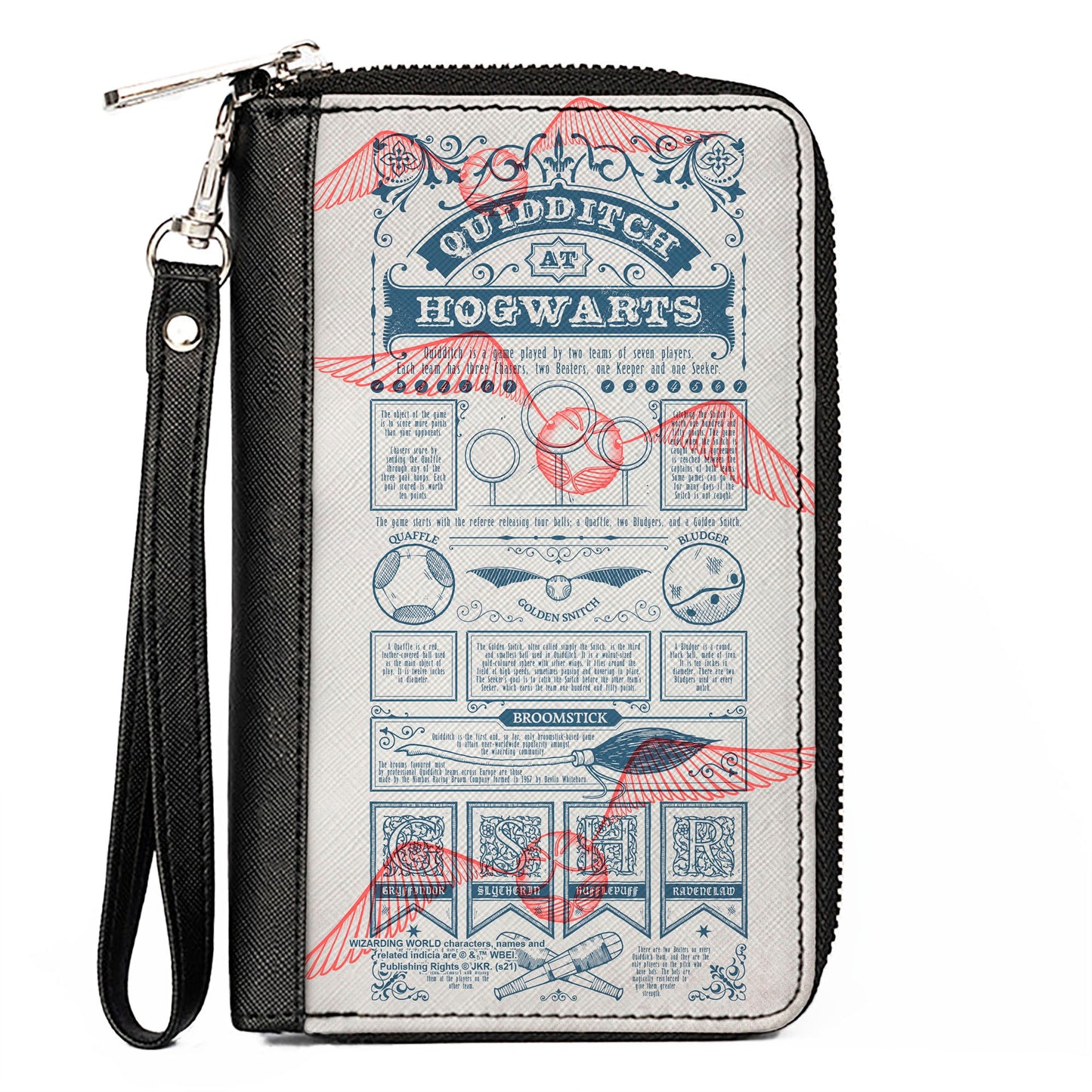 Women's PU Zip Around Wallet Rectangle - Harry Potter QUIDDITCH AT HOGWARTS Rules Collage White Blue Red - MEGA POP COMICS
