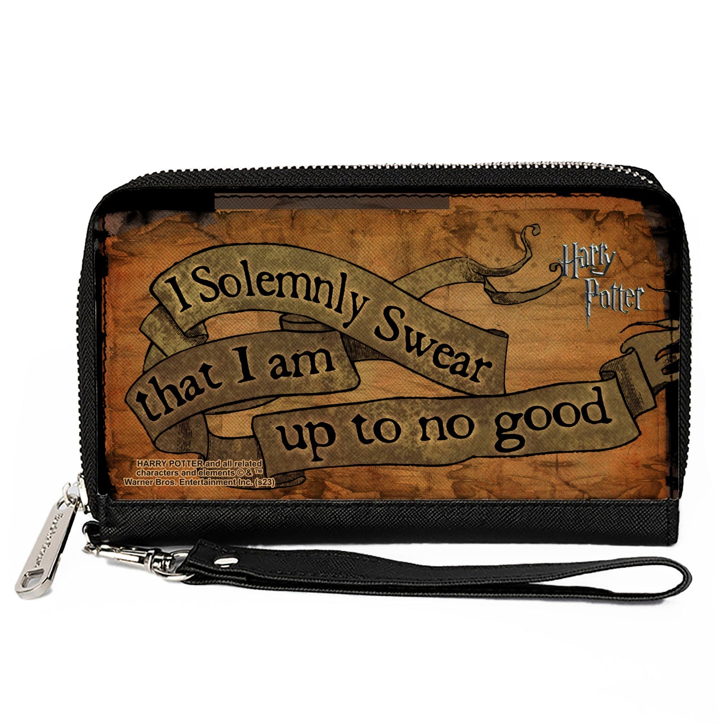 PU Zip Around Wallet Rectangle - Harry Potter I SOLEMNLY SWEAR THAT I AM UP TO NO GOOD Banner Tan/Black - MEGA POP COMICS