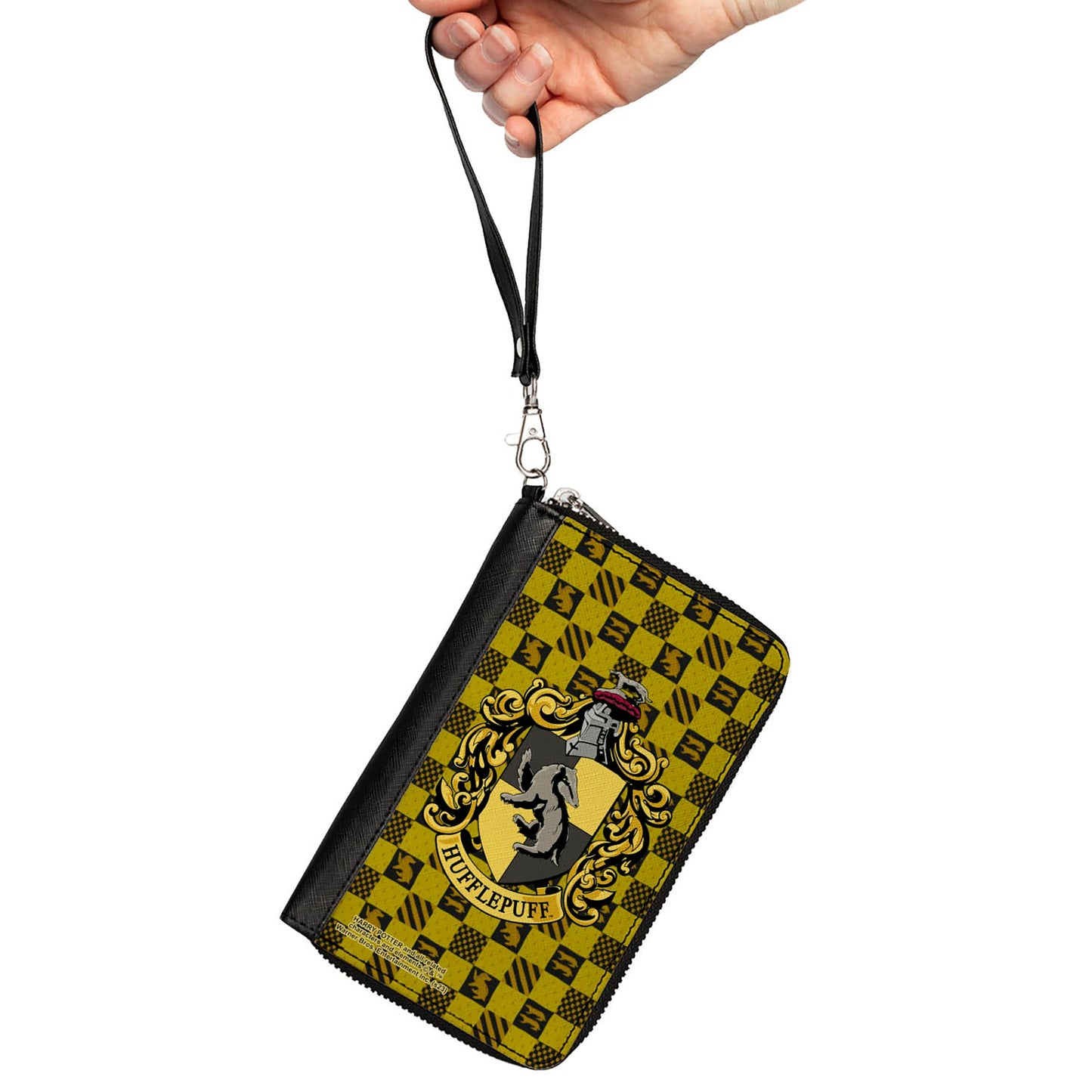 PU Zip Around Wallet Rectangle - Harry Potter HUFFLEPUFF Crest Heraldry Checkers Golds/Black - MEGA POP COMICS