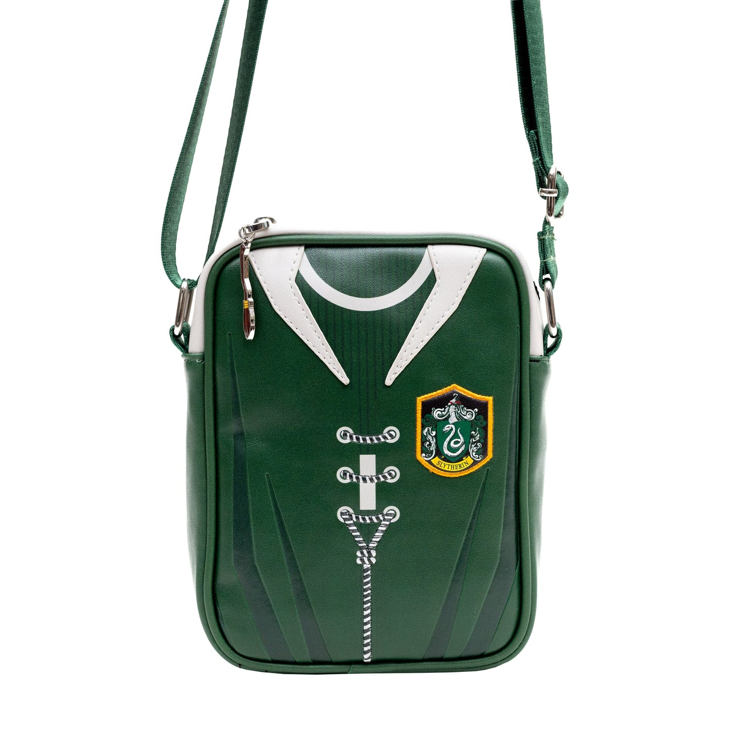 The Wizarding World of Harry Potter Vegan Leather Crossbody Bag with Adjustable Straps, Hogwarts Slytherin Quidditch Uniform Green - MEGA POP COMICS