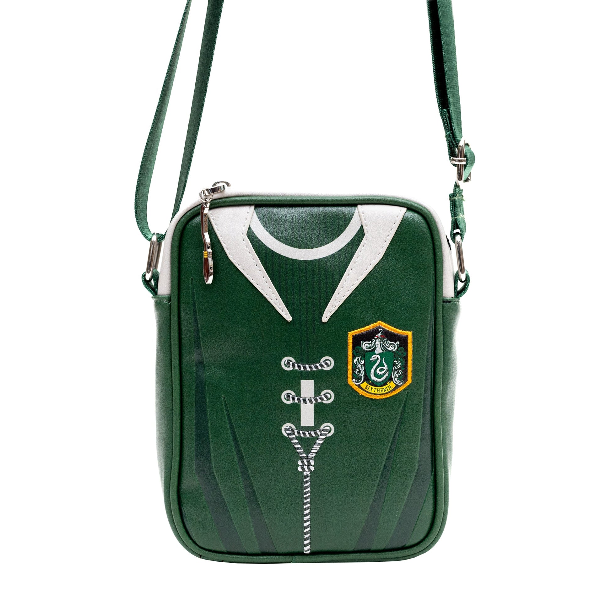The Wizarding World of Harry Potter Vegan Leather Crossbody Bag with Adjustable Straps, Hogwarts Slytherin Quidditch Uniform Green - MEGA POP COMICS