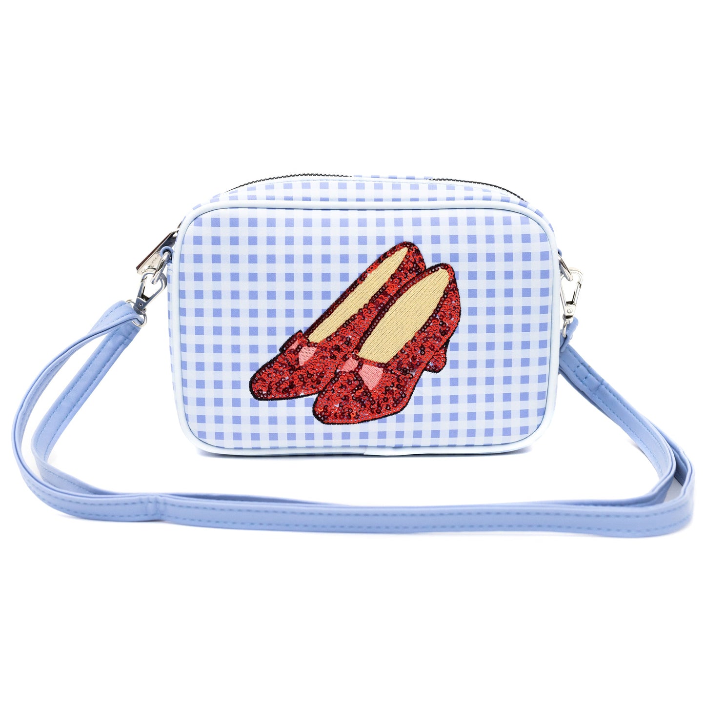 Wizard of Oz Bag, Cross Body, The Wizard of Oz Dorothy Sequined Ruby Slippers with Toto Pose, Blue, Vegan Leather - MEGA POP COMICS