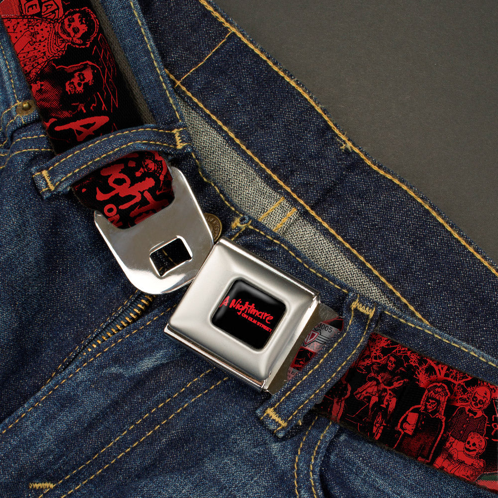 A NIGHTMARE ON ELM STREET Full Color Black/Blood Splatter Reds Seatbelt Belt - A NIGHTMARE ON ELM STREET Freddy Pose/Sketch Black/Red Webbing - MEGA POP COMICS