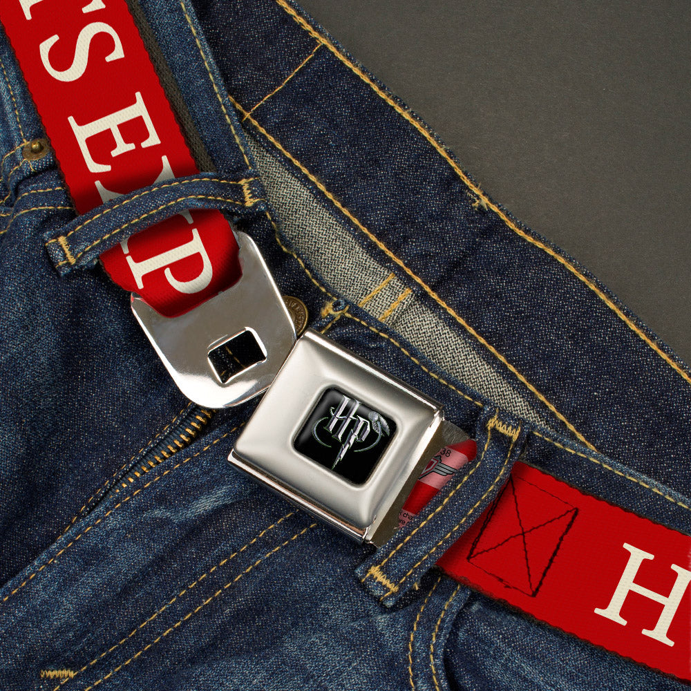 Harry Potter Logo Full Color Black/White Seatbelt Belt - HOGWARTS EXPRESS 9¾ Red/White Webbing - MEGA POP COMICS