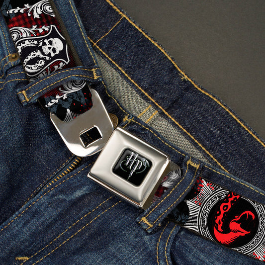 Harry Potter Logo Full Color Black/White Seatbelt Belt - DEATH EATER Scroll/Symbol Black/Gray/White/Red Webbing - MEGA POP COMICS