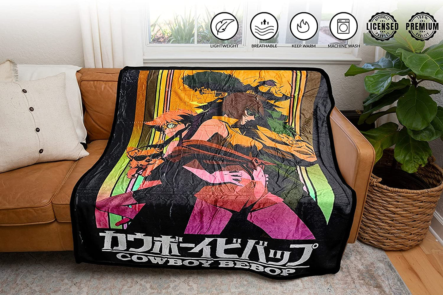 Cowboy Bebop Group Faye Spike Edward Ein Jet Black Fleece Throw Soft Lightweight Blanket 45x60 Inches - MEGA POP COMICS
