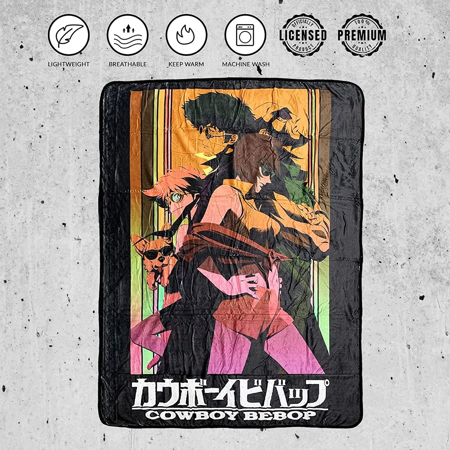 Cowboy Bebop Group Faye Spike Edward Ein Jet Black Fleece Throw Soft Lightweight Blanket 45x60 Inches - MEGA POP COMICS