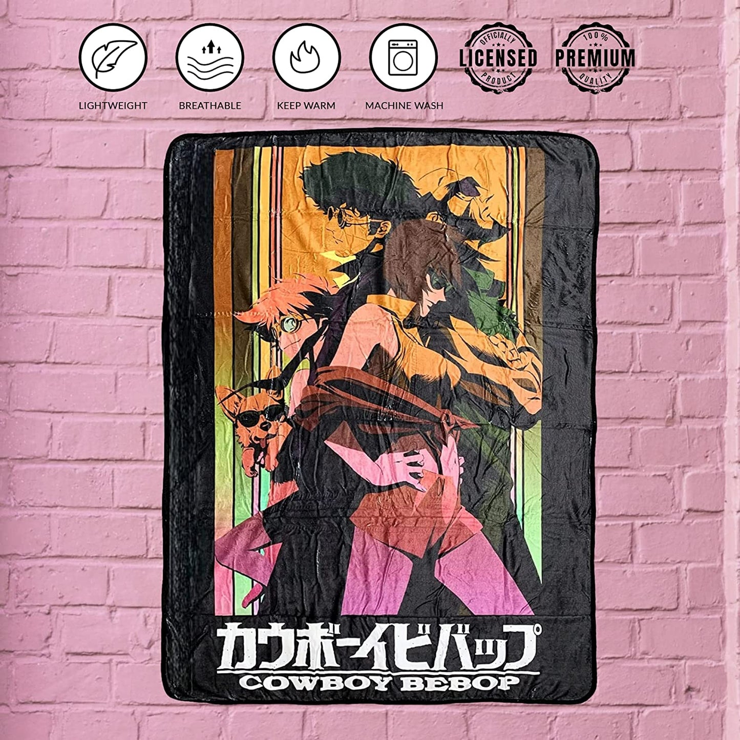 Cowboy Bebop Group Faye Spike Edward Ein Jet Black Fleece Throw Soft Lightweight Blanket 45x60 Inches - MEGA POP COMICS