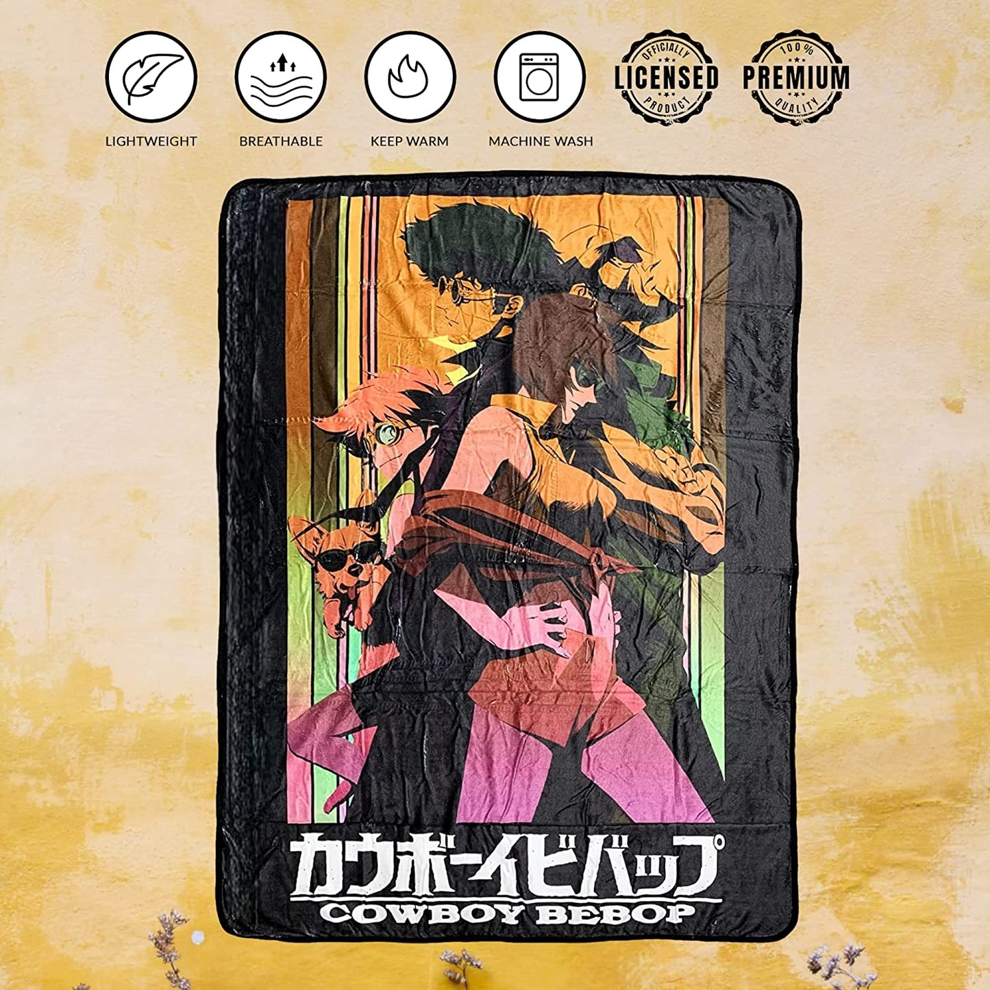 Cowboy Bebop Group Faye Spike Edward Ein Jet Black Fleece Throw Soft Lightweight Blanket 45x60 Inches - MEGA POP COMICS