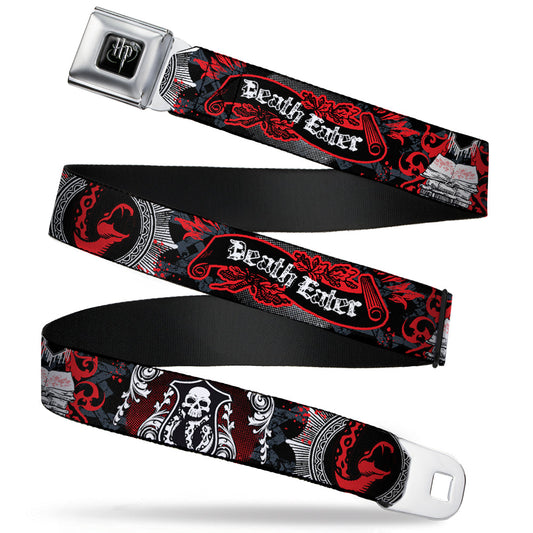 Harry Potter Logo Full Color Black/White Seatbelt Belt - DEATH EATER Scroll/Symbol Black/Gray/White/Red Webbing - MEGA POP COMICS