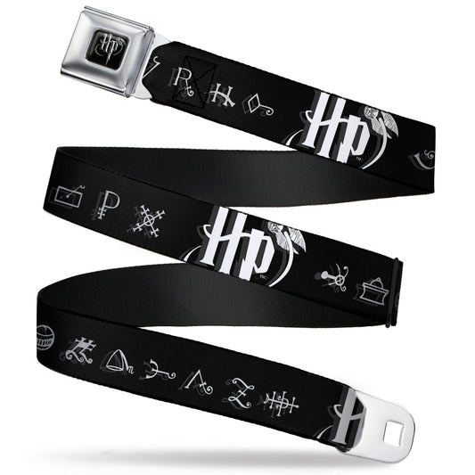 Harry Potter Logo Full Color Black/White Seatbelt Belt - Harry Potter Logo/Symbology Black/White Webbing - MEGA POP COMICS