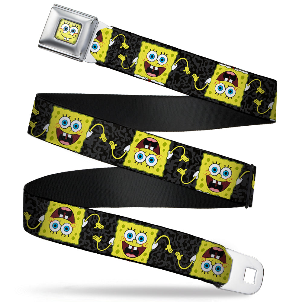 Sponge Bob Face CLOSE-UP Full Color Seatbelt Belt - SpongeBob Pose Flip/Camo Gray/Black Webbing - MEGA POP COMICS